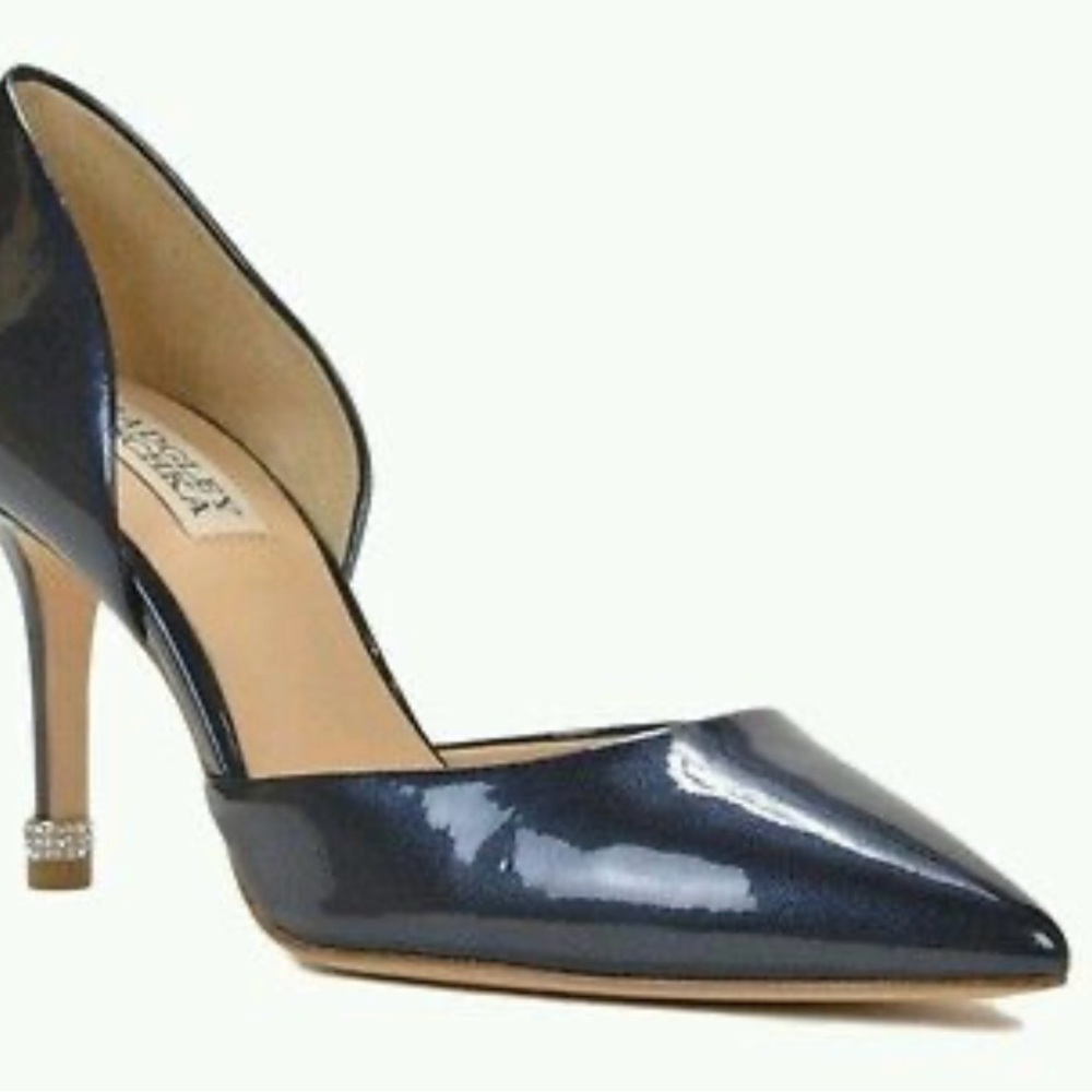 Badgley Mischka Navy Patent D'Orsay Pointed Toe Heels